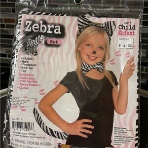 NWT In bag. Zebra Kids Costume Set with Ears Headband, Bow Tie, and Tail